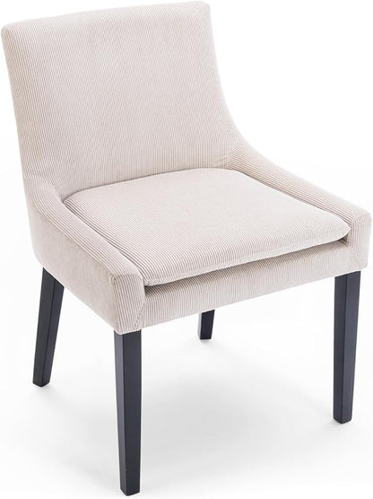 Dining Chairs Set of 2 – Extra Wide & Padded Corduroy Dining Chairs with Solid Wood Legs, High-Density Foam Cushion, Mid-Back Modern Kitchen Chairs for Comfortable Everyday Use