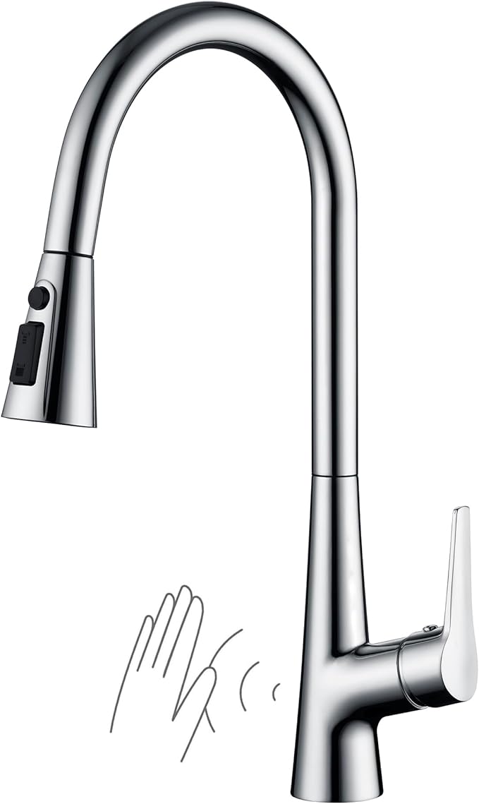sumerain Touchless Kitchen Faucet with Pull-Down Sprayer,Single Handle Hands-Free Motion Sensor Kitchen Sink Faucet 360 Degree Swivel,Chrome
