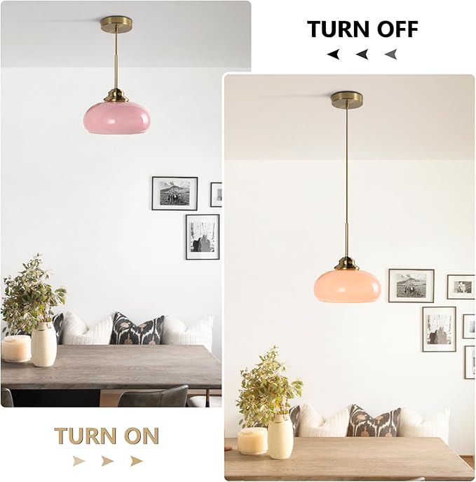 KCO Lighting Retro Pink Kitchen Pendant Light Mid Century Gold Hanging Light Vintage Dome Glass Pendant Light Small Globe Hanging Lights