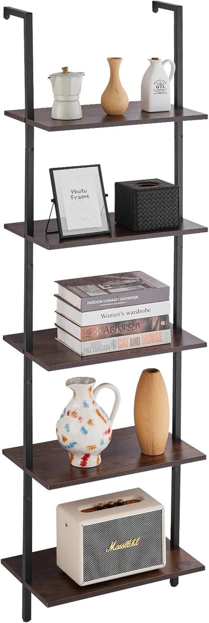 VEVOR Industrial Square Pipe Shelf, 5 Tier 17.3x11.8in, Wall-Mount Floating Rustic Wood Shelves Bracket Display Bookshelf,Storage Rack Sundries Holder for Kitchen Bedroom Bathroom Living Room, Black