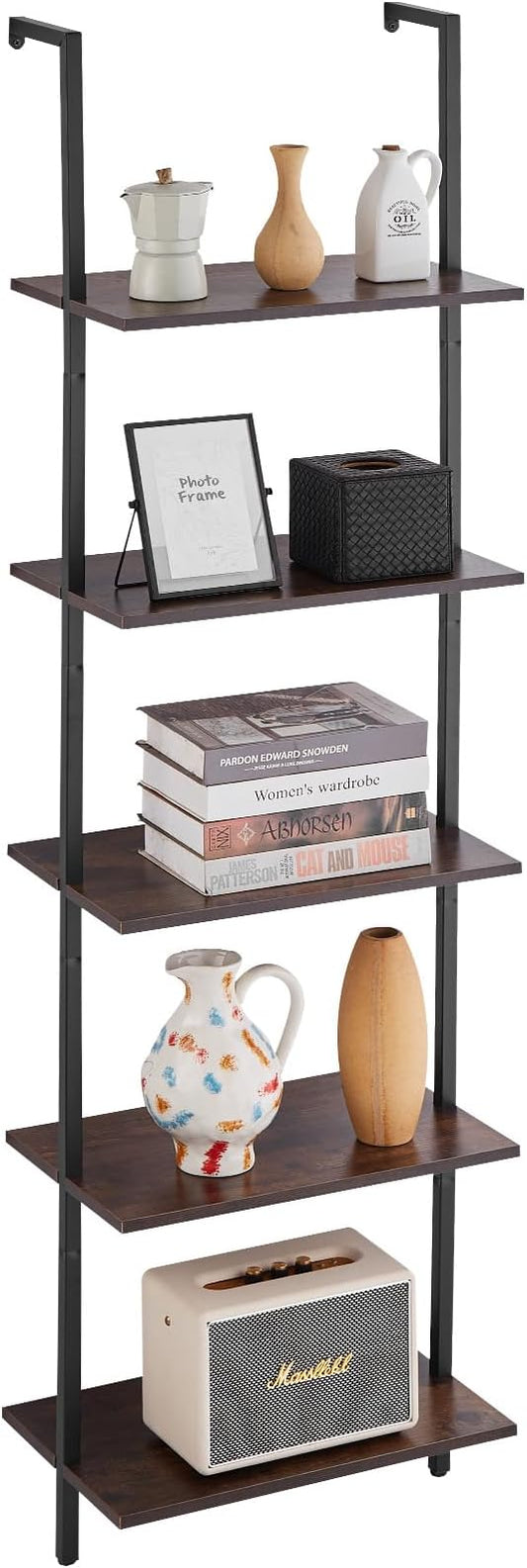 VEVOR Industrial Square Pipe Shelf, 5 Tier 17.3x11.8in, Wall-Mount Floating Rustic Wood Shelves Bracket Display Bookshelf,Storage Rack Sundries Holder for Kitchen Bedroom Bathroom Living Room, Black