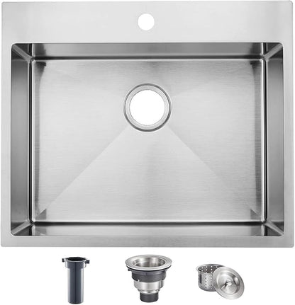 KINGO HOME Drop In Bar Sink,18x18 Inch Handmade Small Kitchen Sink,Stainless Steel Topmount Outdoor RV Prep Single Bowl Workstation Wet Bar Sinks with Stainless Steel Strainer