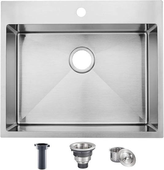 KINGO HOME Drop In Bar Sink,18x18 Inch Handmade Small Kitchen Sink,Stainless Steel Topmount Outdoor RV Prep Single Bowl Workstation Wet Bar Sinks with Stainless Steel Strainer