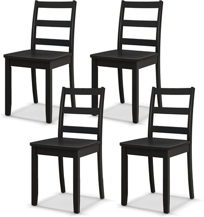 NAFORT Black Dining Chairs Set of 4 Wood, Armless Kitchen Chairs with Solid Rubber Wood Legs, Non-Slip Foot Pads, Max Load 400 Lbs, Farmhouse Seat High Ladder Back Dining Room Chairs