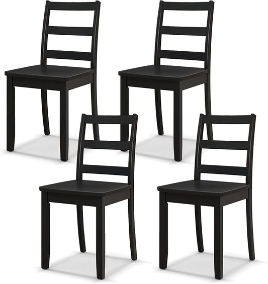 NAFORT Black Dining Chairs Set of 4 Wood, Armless Kitchen Chairs with Solid Rubber Wood Legs, Non-Slip Foot Pads, Max Load 400 Lbs, Farmhouse Seat High Ladder Back Dining Room Chairs