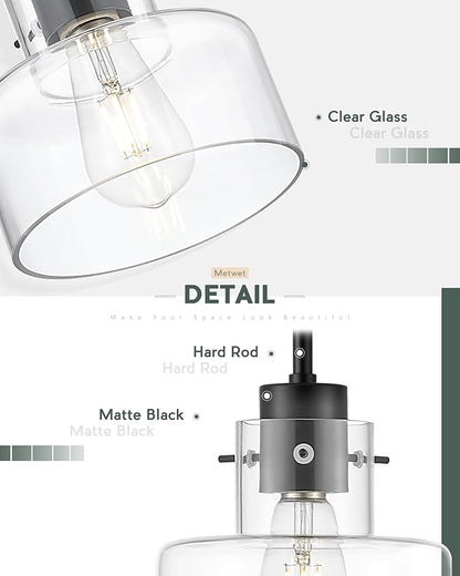 2 Pack Pendant Lights Kitchen Island, 6" Matte Black Pendant Light Fixtures Over Island with Clear Glass Shade, Modern Kitchen Island Lighting for Dining Room Entryway, PL124-MB-G-2PK