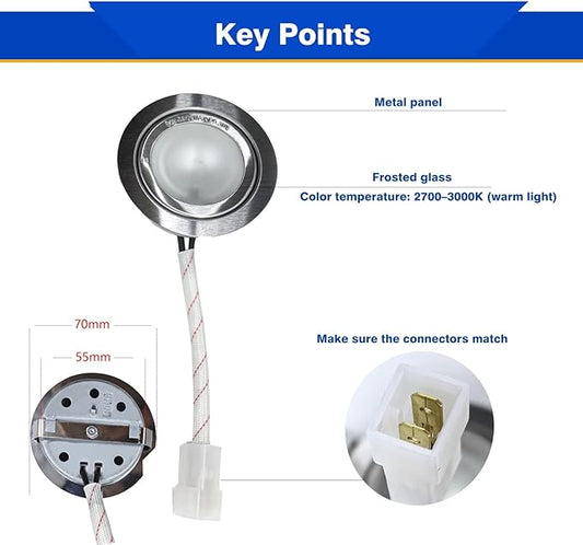 2Pc AC 12V 3000K Home Range Hood Accessories Recessed Round LED Lighting 12V Warm Light(Plug DJ612)