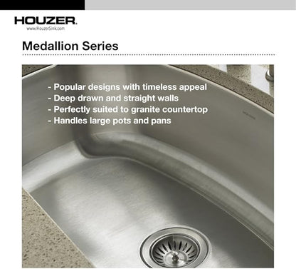 Houzer MH-3200 Medallion Gourmet Series Undermount Stainless Steel Offset Single Bowl Kitchen Sink