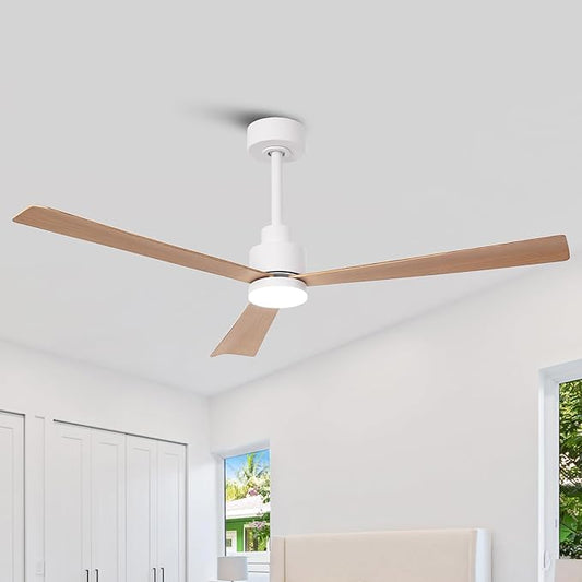 52" White Ceiling Fan with Light and Remote, Modern 3-Blade DC Motor Ceiling Fan, Quiet Reversible Airflow, 6-Speed LED, Use for Bedroom Living Room Kitchen Indoor Use