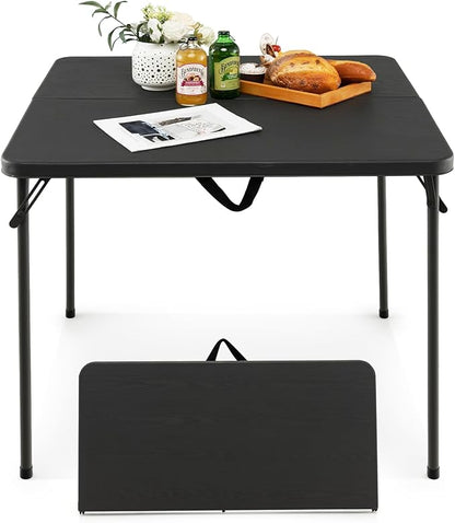 Tangkula 34" Folding Table, Portable Picnic Table with All-Weather HDPE Tabletop, Heavy-Duty Metal Frame, Carry Handle, Fold-in-Half Plastic Outdoor Table for Camping, Dining, BBQ, No Assembly Needed