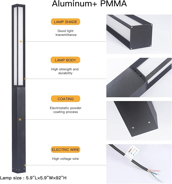 MVBT Path Light, 92" Pathway Lights, Wired Outdoor Modern Landscape LED Bollard Driveway Lighting, IP65 Waterproof Aluminum High Voltage Floor Lamp for Walkway Lawn Patio Yard Garden Decoration