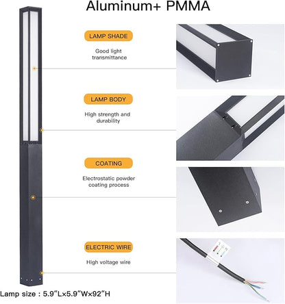 MVBT Path Light, 92" Pathway Lights, Wired Outdoor Modern Landscape LED Bollard Driveway Lighting, IP65 Waterproof Aluminum High Voltage Floor Lamp for Walkway Lawn Patio Yard Garden Decoration