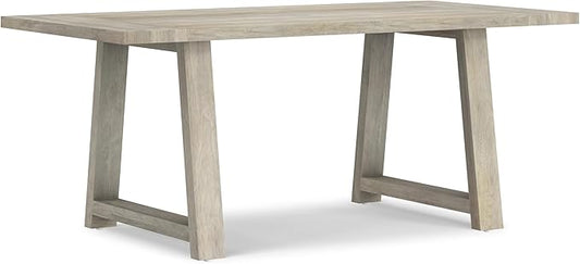 SIMPLIHOME Whitley Dining Table - 72 inch Wide Solid Mango Wood Rectangular Table in White Wash, Modern Farmhouse Style for Dining Room or Kitchen with Extra-Thick Trestle Base, Seats 6