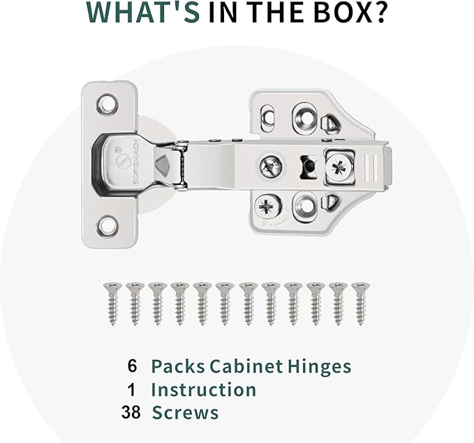 6Pack Half Overlay Soft Close Cabinet Hinges 105° Frameless 3 Way Adjustable Soft Close Hinges for Cabinet Doors Kitchen Cabinet Door Hinges with Screws