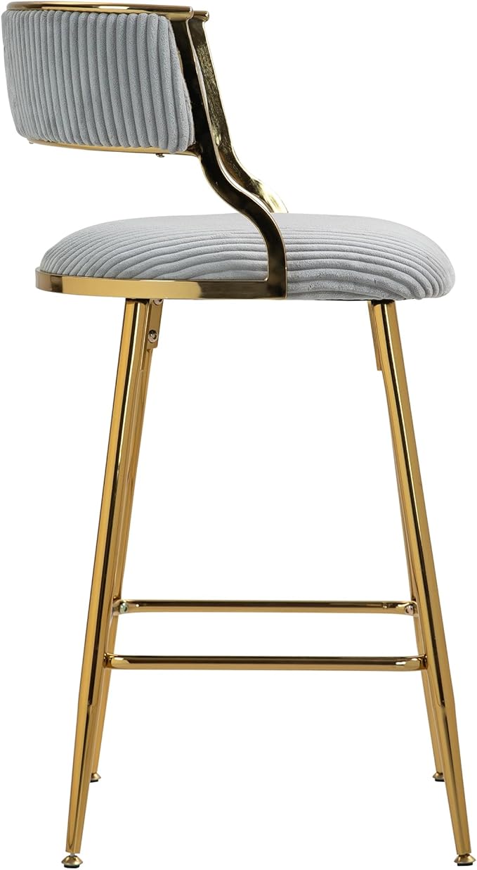 Modern Dining Chairs,Elegant American Design,26-Inch Counter Height Bar Stools Set of 2, Upholstered Kitchen Island with High Back, Swivel Solid Wood Frame and Metal Legs for Room, Home,Grey-Corduroy-
