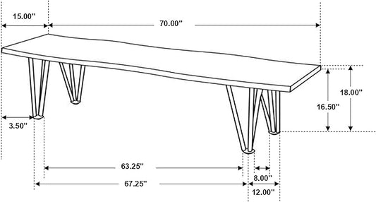 Hairpin Leg Bench Grey Sheesham Live Edge Wood Dining Bench for Kitchen Island and Entryway Seating Furniture