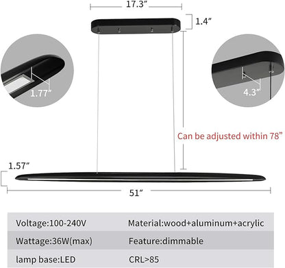 YISDESIGN 39" Wood LED Linear Pendant Light Black Linear Pendant Dinning Room Hanging Lights LED Dimmable Chandeliers 24w for Dining Room Pool Table Lights Kitchen Island Light Black