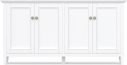 SIMPLIHOME Amherst Storage Cabinet - 66 inch Wide Solid Wood 4-Shelf Sideboard Cabinet in White, Transitional Buffet for Living Room or Dining Room with 4 Doors and Adjustable Shelves