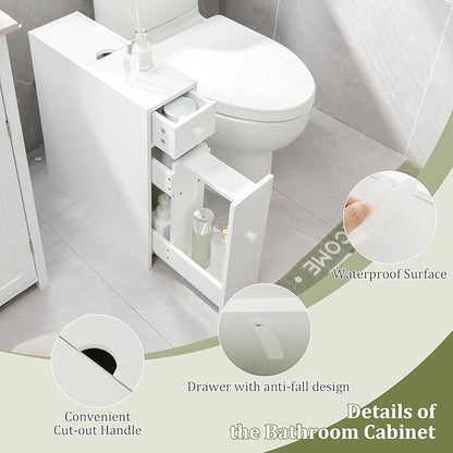 Nightcore Narrow Bathroom Storage Cabinet, Multi-Functional Storage Organizer with Drawers, Double Door, Shelves & Toilet Paper Holder, Space-Saving Storage Cabinet for Toilet, Kitchen,(White)
