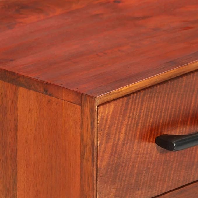 Solid Mango Wood Sideboard Buffet Cabinet 43.3" L, 8-Drawer Coffee Bar Storage Console Table with Iron Frame, Stained Brown, Wall-Mountable, for Living Room & Kitchen