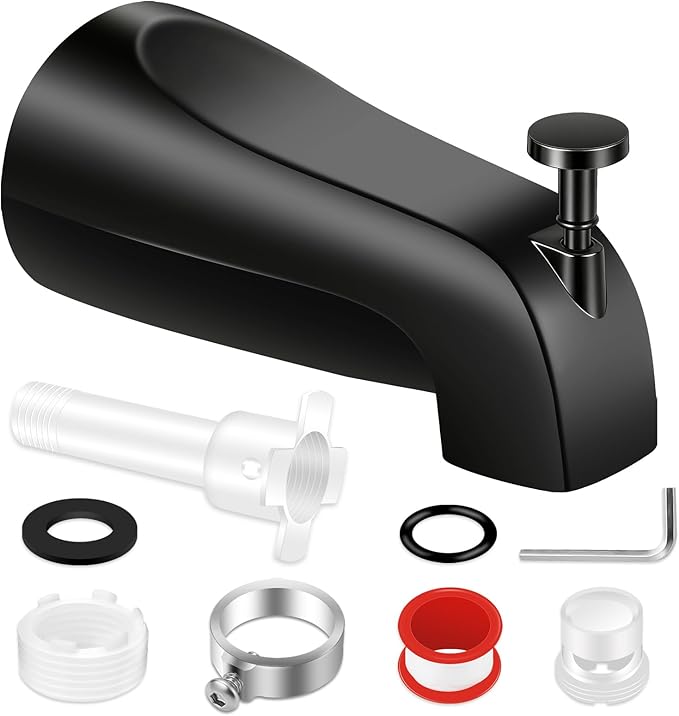 Universal Tub Spout with Diverter, Fits 1/2" Slip on Copper Pipe and 1/2" IPS & 3/4" IPS Threaded, Bathroom Tub Faucet Replacement, Bathtub Spout with Adapter and Hex Wrench (Matte Black)