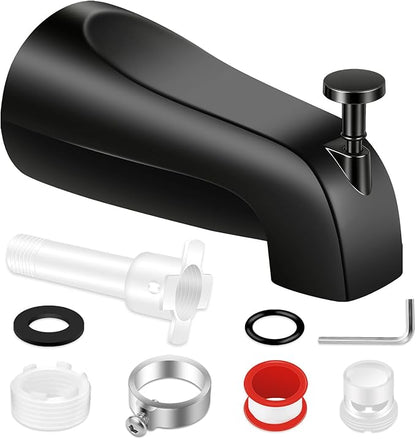 Universal Tub Spout with Diverter, Fits 1/2" Slip on Copper Pipe and 1/2" IPS & 3/4" IPS Threaded, Bathroom Tub Faucet Replacement, Bathtub Spout with Adapter and Hex Wrench (Matte Black)
