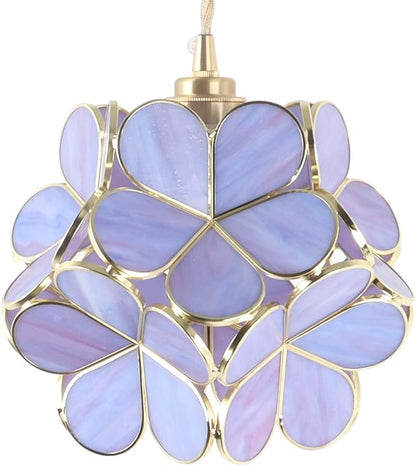 Bieye L11055 Petals Tiffany Style Stained Glass Ceiling Pendant Light with 8-inch Wide Lampshade (Purple, 8" Cherry Blossom)