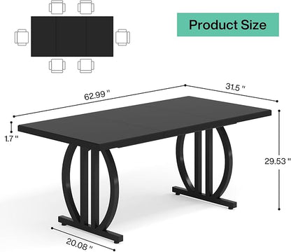 LITTLE TREE Modern Dining Table for 4-6 People, 63" Large Rectangular Kitchen Table with Geometric Legs, Unique Dinner Table Kitchen & Dining Room Furniture