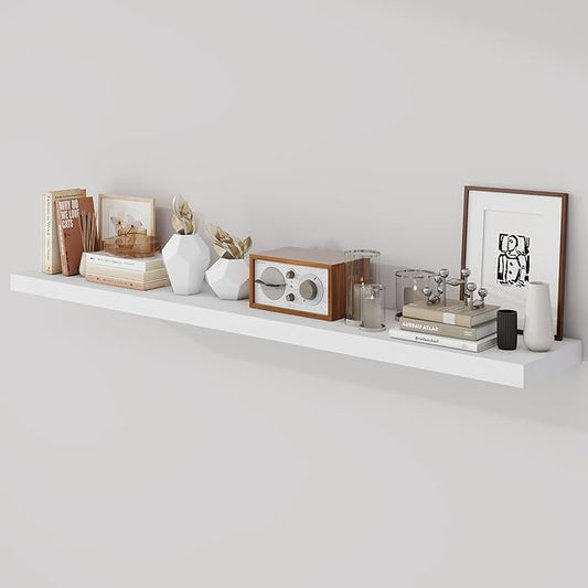 Acovy 55 Inch Floating Shelves, 9.3" Deep Floating Shelf Wall Mounted, 56" Wall Shelves, Rustic Deep Bookshelf, Large Display Shelves & Storage Shelves for Bedroom, Living Room, White, Set of 1