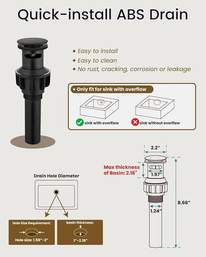 gotonovo Waterfall 8 inch Widespread Bathroom Faucet Set Bathroom Sink Faucet 3 Hole 2 Handle Vanity Lavatory Deck Mount with Pop Up Drain and Water Supply Lines Square Body Matte Black