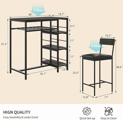 Garvee Dining Table Set for 2, Square Table and 2 Chairs Space Saving Compact Dinette Set for Small Spaces Kitchen Dining Room Apartment Breakfast Nook 29.1 x 29.1 x 30 in Black