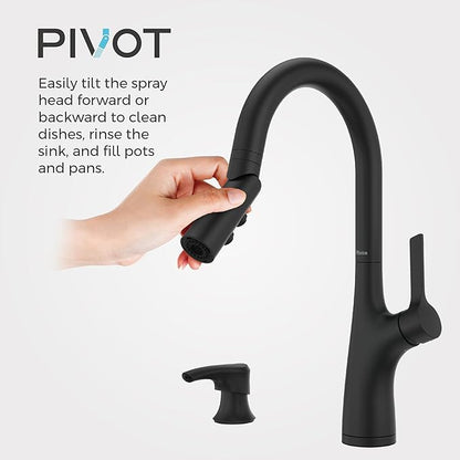 Pfister Ceylon Kitchen Faucet with Pull Down Sprayer and Soap Dispenser, Single Handle, High Arc Spout, Matte Black Finish, NSF Certified, 1-Hole Installation F5297CLOSDB