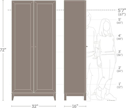 Prepac Yaletown 72" Tall Storage Cabinet with Wood Legs, Pantry Cabinet with 3 Adjustable Shelves, Bathroom, Kitchen and Home Organization in White, 16" D x 32" W x 72" H