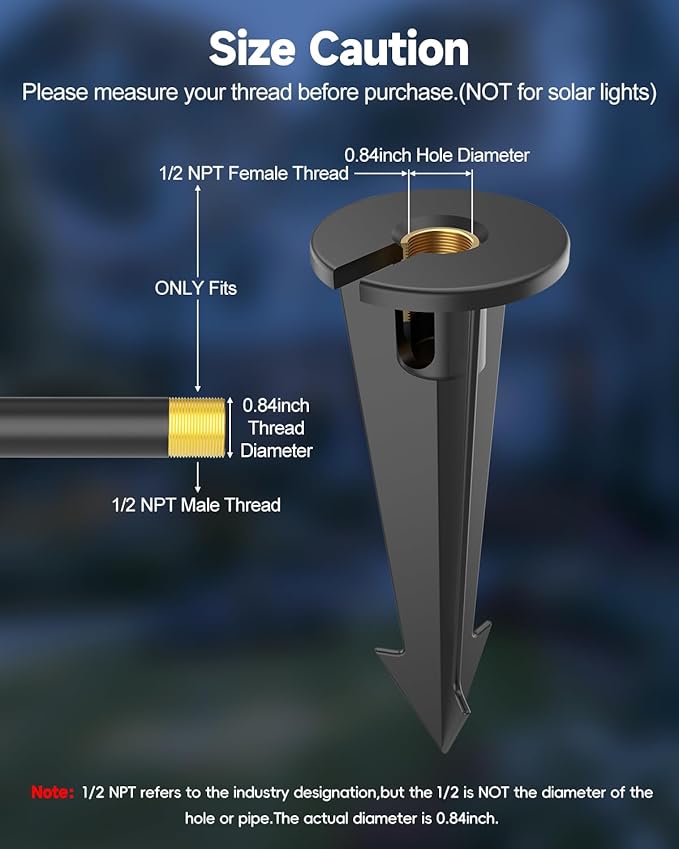 Landscape Lighting Stakes Replacement, Outdoor Light Stakes, 1/2 NPT Female Thread, 9.5" Ground Light Spikes with Brass Thread, Garden Yard Stake for Pathway Walkway Lights Spotlights 10PCS