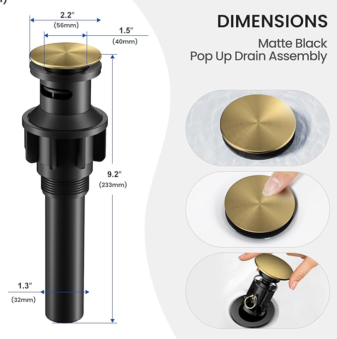 Hurran 4 Inch Bathroom Faucet for Sink 3 Hole, Gold Bathroom Faucet with Pop-up Drain and 2 Supply Hoses,Stainless Steel Lead-Free 2-Handle Centerset Faucet for Sink Vanity RV