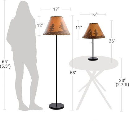 Catalina Lighting 19908-000 Rustic Cabin Lodge 3-Piece Table & Floor Lamp Set, LED Bulb NOT Included, 58", Forest Print,Set of 3