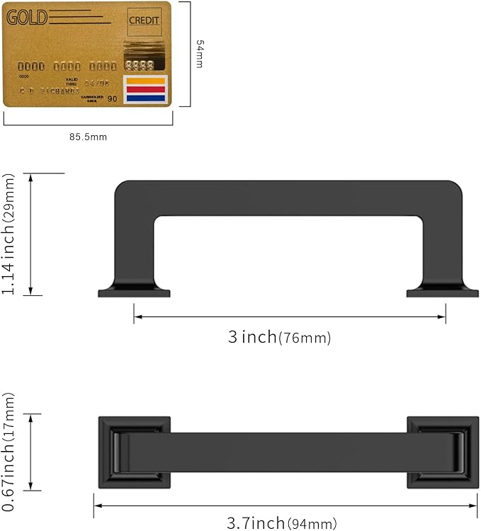 Amerdeco 10 Pack Matte Black Cabinet Pulls 3 Inch(76MM) Hole Centers Kitchen Cabinet Handles Cabinet Hardware Kitchen Handles for Cabinets Cupboard Handles Drawer Pulls ZH0019