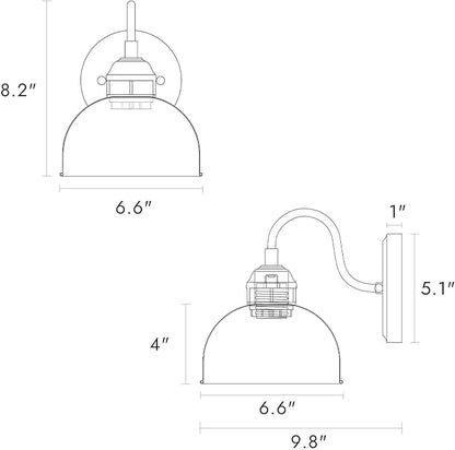 Sconces Wall Lighting, 6.6'' Farmhouse Dome Wall Sconces Indoor, 1-Light Industrial Wall Sconce Light for Bathroom, Kitchen, Bedroom, Living Room, Brushed Aged Silver on Black