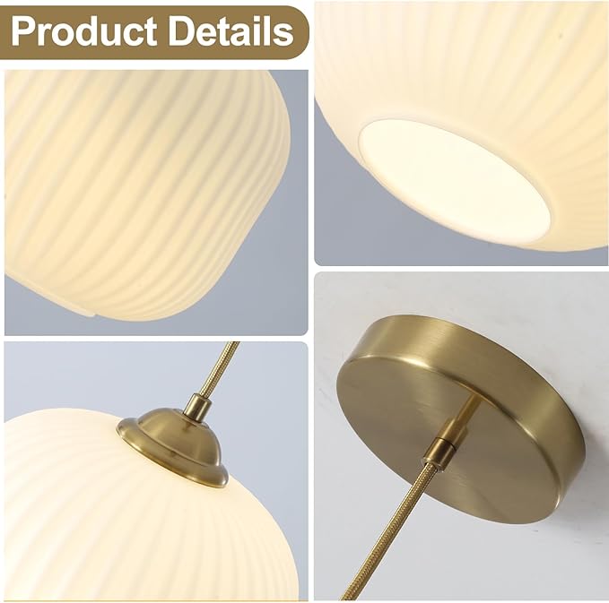 White Milk Glass Pendant Lights Antique Brass Ceiling Lights Brushed Gold Pendant Lights Set of 2 Modern Glass Hanging Light Fixture Small White Pendant Light
