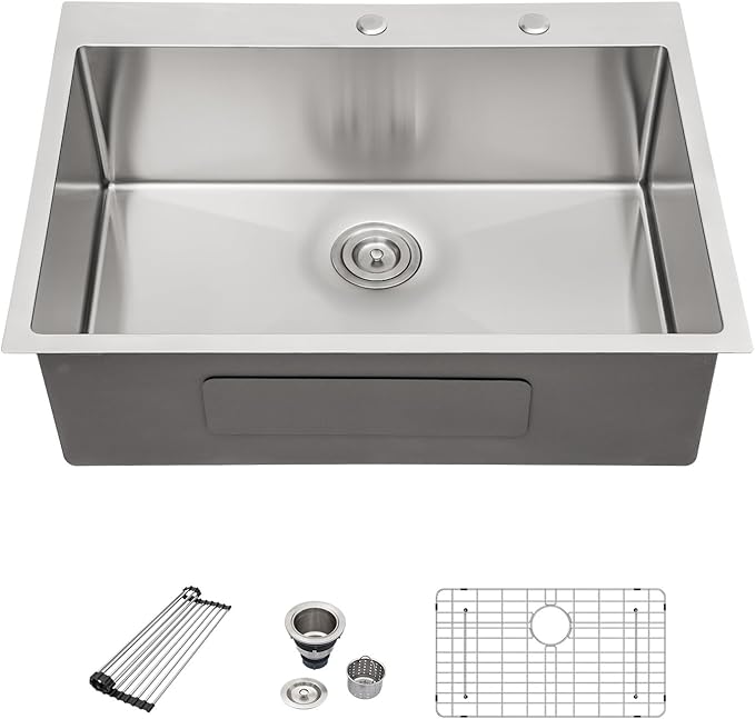 28 Drop In Kitchen Sink - Beslend 28x22 Inch Topmount Sinks Stainless Steel Kitchen Basin 16 Gauge Handmade Single Bowl Top Mount Sink