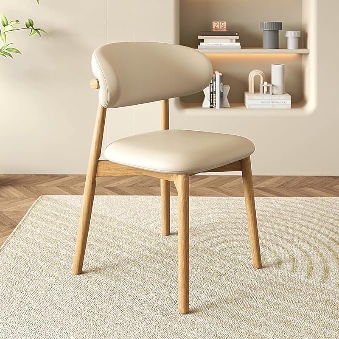 Upholstered Dining Chairs Set of 4, Kitchen Chairs with Solid Wooden Frame Leather Padded Seat, Modern Farmhouse Decor Dining Room Chair for Home Office Living Room Vanity,Natural/Beige Leather