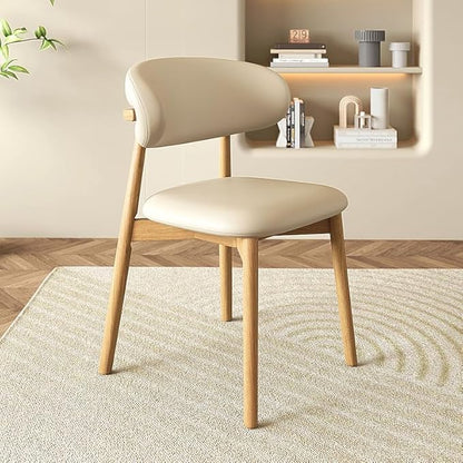 Upholstered Dining Chairs Set of 4, Kitchen Chairs with Solid Wooden Frame Leather Padded Seat, Modern Farmhouse Decor Dining Room Chair for Home Office Living Room Vanity,Natural/Beige Leather