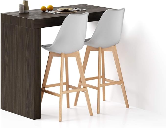 Mobili Fiver Evolution Tall Kitchen Bar Table Made in Italy | Space Saving, Wall-Mounted Counter Height Table for 4 | Breakfast Bar Table Top w/Cable Holder | Dark Walnut | 47,2 in x 23,6" in