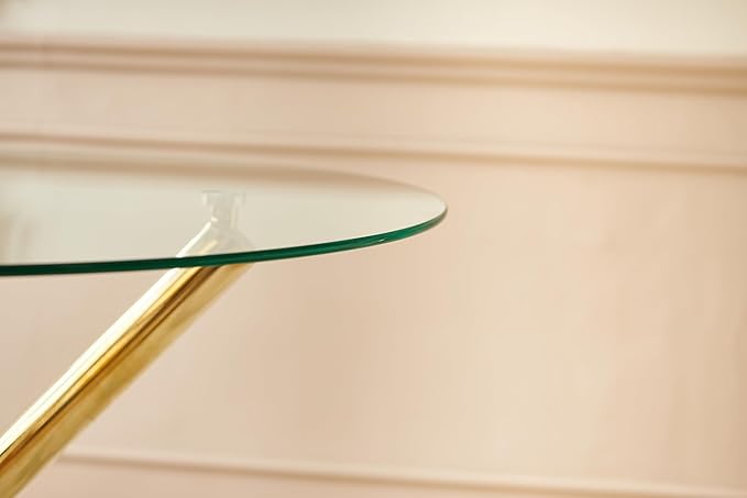 Round Glass Dining Table, Tempered Glass Tabletop and Metal Legs, Modern Style Glass Kitchen Table for Home, Kitchen, Dining Room (Gold, 36'' Round Table)