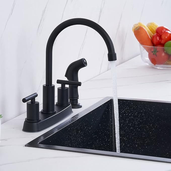 Black Kitchen Faucet, Matte Black Kitchen Faucet with Sprayer, 3 Hole or 4 Hole Matte Black Faucet for Kitchen Sink, Touch Kitchen Faucet with Side Sprayer,TDLKF024B