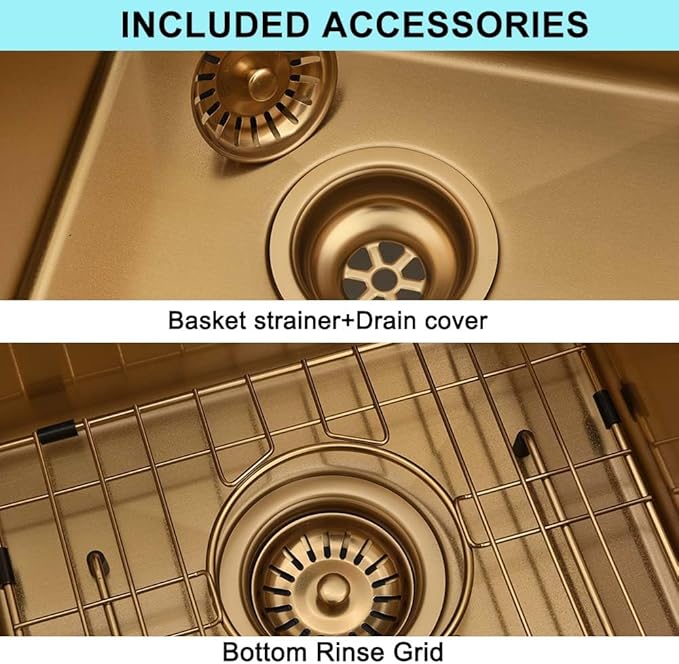 Gold Bar Sink Undermount,Wesliv 12x16 Inch Small Bar Sink Gold Undermount Kitchen Sinks Wet Bar Prep 16 Gauge Stainless Steel Single Bowl Rv Sinks with Bottom Grid