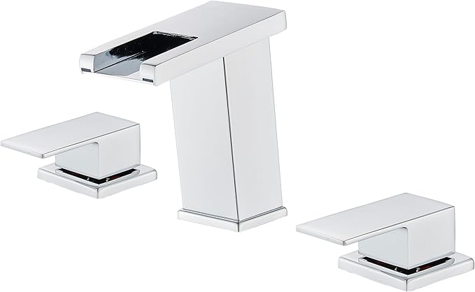 AVSIILE LED Bathroom Faucet 3 Hole, Chrome Waterfall Bathroom Faucets, 8 Inch Widespread Modern Bathroom Sink Faucet & Parts, Wide Spread Touch On Three Hole 2 Handle 3 Piece Bathroom Vanity Faucet