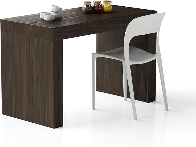 Mobili Fiver, Evolution Dining Table with Two Legs and Wirelss Charger 47.2 x 23.6 in, Dark Walnut, Made in Italy