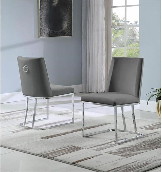 Modern Chairs Set of 2, Chrome Side Chairs & Counter Stools with Ring Pull Back, Luxury Upholstered Chairs for Kitchen Island, Dining Room & Home Bar (Velvet, Dark Gray/Silver, Side Chair)