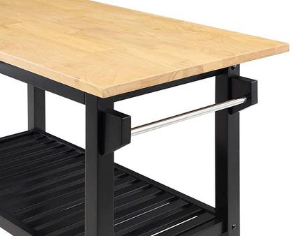 Convenience Concepts Designs2Go 3 Tier Butcher Block Kitchen Prep Island 40" - 3 Tier Modern Cooking Cart with Drawer, Food Serving Station for Kitchen, Dining Room, Black